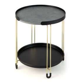 2-Tier Round Side Table with Removable Tray and Metal Frame for Small Space