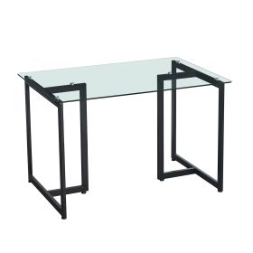 47'' Iron Dining Table with Tempered Glass Top, Clear & Black