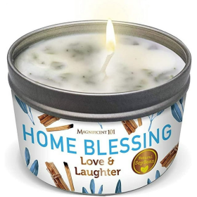 Magnificent 101 Long-Lasting Home Blessing - Love & Laughter Aromatherapy Smudge Candle | 6 Oz - 35-Hour Burn | Soy Wax, Sage, Bergamot & Sandalwood |