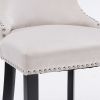 A&A Furniture,Contemporary Velvet Upholstered Wing-Back Barstools with Button Tufted Decoration and Wooden Legs, and Chrome Nailhead Trim, Leisure Sty