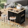 Kitchen Island with Power Outlet,Kitchen Storage Island with Drop Leaf and Rubber Wood,Open Storage and Wine Rack,5 Wheels,with Adjustable Storage for