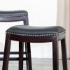 24" Counter Stool, Espresso Finish, Black Leather Seat