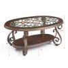 Coffee Table with Glass Table Top and Powder Coat Finish Metal Legs Dark Brown