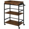 3-Tier Kitchen Serving Bar Cart with Lockable Casters and Handle Rack for Home Pub