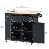 Kitchen Island with Power Outlet,Kitchen Storage Island with Drop Leaf and Rubber Wood,Open Storage and Wine Rack,5 Wheels,with Adjustable Storage for