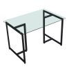 47'' Iron Dining Table with Tempered Glass Top, Clear & Black