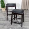 24" Counter Stool, Espresso Finish, Black Leather Seat