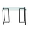 47'' Iron Dining Table with Tempered Glass Top, Clear & Black