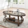 Coffee Table with Glass Table Top and Powder Coat Finish Metal Legs Dark Brown