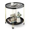 2-Tier Round Side Table with Removable Tray and Metal Frame for Small Space