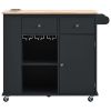 Kitchen Island with Power Outlet,Kitchen Storage Island with Drop Leaf and Rubber Wood,Open Storage and Wine Rack,5 Wheels,with Adjustable Storage for