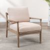 Wood Frame Armchair, Easy Assembly Mid Century Modern Accent Chair Lounge Chair for Living Room, Bedroom, Home Office,Tan Linen