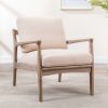 Wood Frame Armchair, Easy Assembly Mid Century Modern Accent Chair Lounge Chair for Living Room, Bedroom, Home Office,Tan Linen