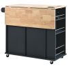 Kitchen Island with Power Outlet,Kitchen Storage Island with Drop Leaf and Rubber Wood,Open Storage and Wine Rack,5 Wheels,with Adjustable Storage for