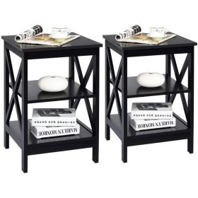 3-Tier X-Design Nightstands with Storage Shelves for Living Room Bedroom (Color: Black)