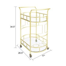 2 Glass Shelves  Serving Trolley Bar Cart  with Durable Metal Frame for Hotel Dining Room Restaurant (Color: Glod)