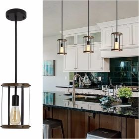 Vintage Rustic Pendant Light Metal Cage Pendant Lamps with Adjustable Length Farmhouse Caged Hanging Lamp for Kitchen Island Living Room Dining Room E (Color: as picture)