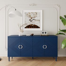 Stylish and Functional 4-Door Storage Cabinet with Pine Legs and MDF, for Living Room Bedroom,and Kitchen (Color: Navy Blue)