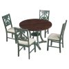 5-Piece Round Dining Table and 4 Fabric Chairs with Special-shaped Table Legs and Storage Shelf