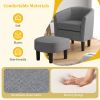 Barrel Club Chair with Ottoman Set Linen Fabric Accent Chair with Footrest