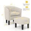 Barrel Club Chair with Ottoman Set Linen Fabric Accent Chair with Footrest