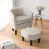 Barrel Club Chair with Ottoman Set Linen Fabric Accent Chair with Footrest