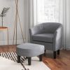 Barrel Club Chair with Ottoman Set Linen Fabric Accent Chair with Footrest