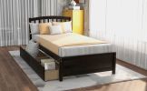 Twin Platform Storage Bed Wood Bed Frame with Two Drawers and Headboard